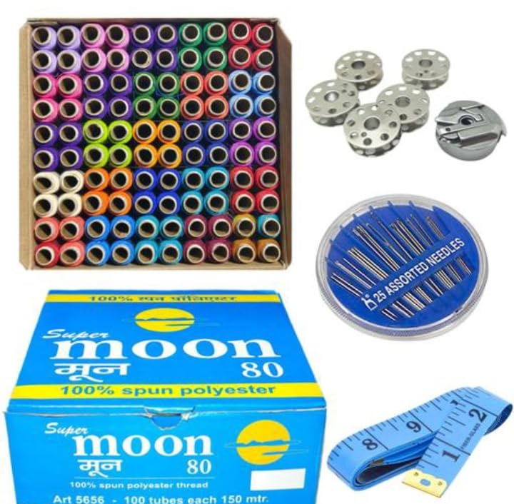 Wiffo 100% Spun Polyester Thread Box with Assorted Needles,Mesuring Tape,1 Case and Bobbins, 150 mtr, Multicolour-image-37