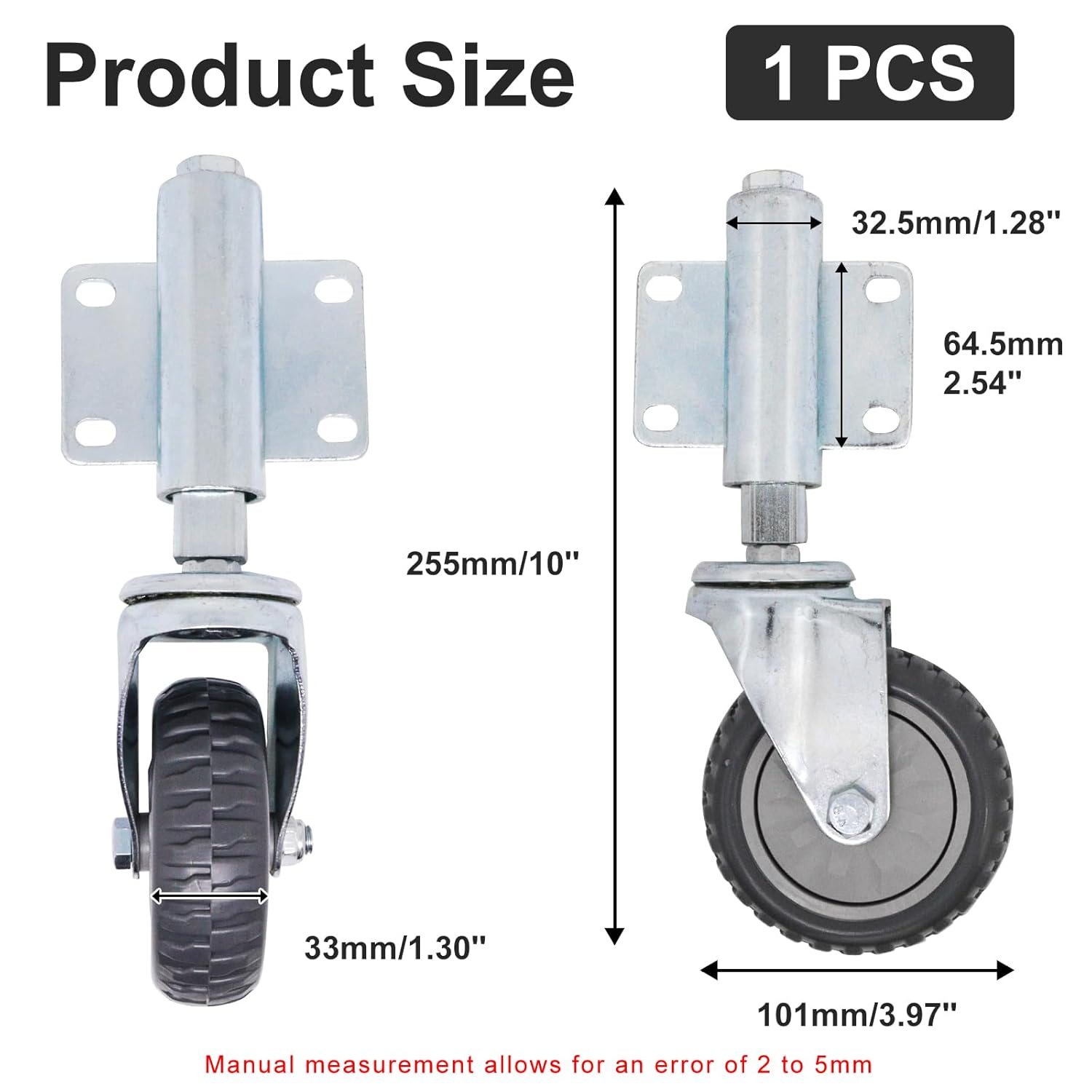Spring Loaded Heavy Duty Gate Support Wheel for Wooden & Metal Gates, 170 Lbs Load Capacity (4 Inch, Without Brake)