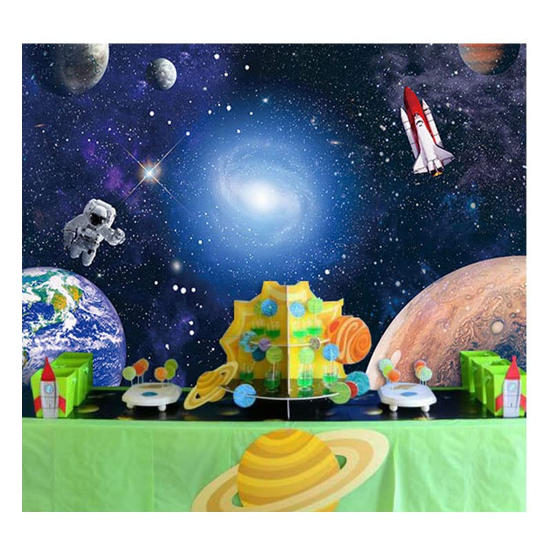 Outer Space Photography Backdrop Universe Planet Star Galaxy Astronaut Rocket Kids Birthday Party Decoration Boy Portrait Photo Background Birthday Party Cake Table Banner Vinyl,7x5ft