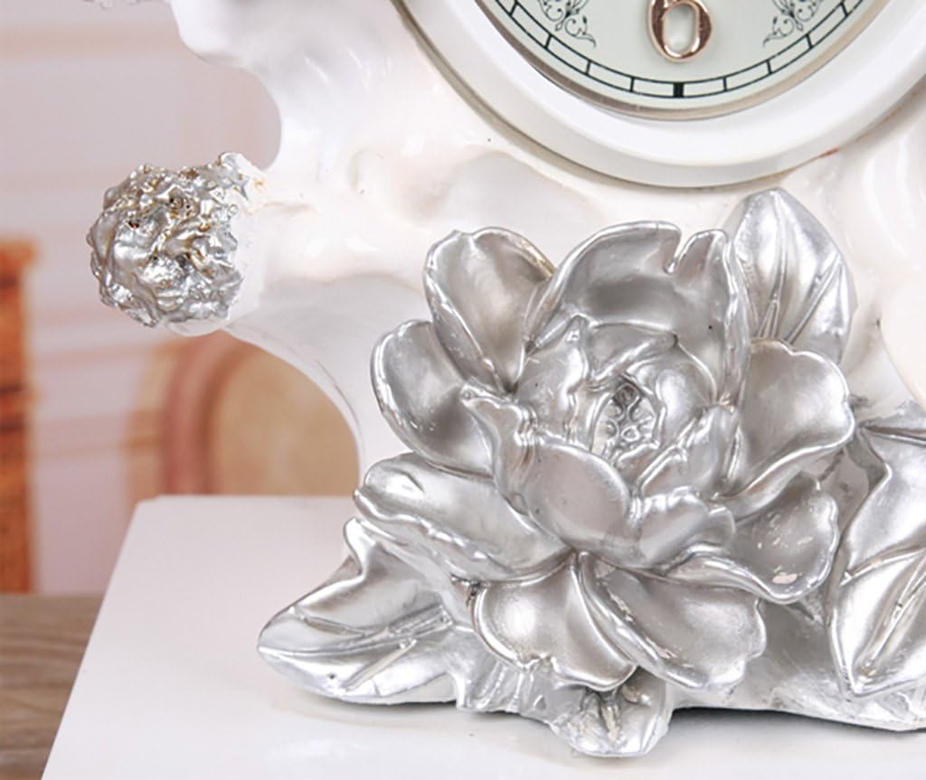 Retro Mantel/Mantle Rhythm Quartz Clock Double carp Living Room Desk Shelf Clocks Decoration (Color : White)