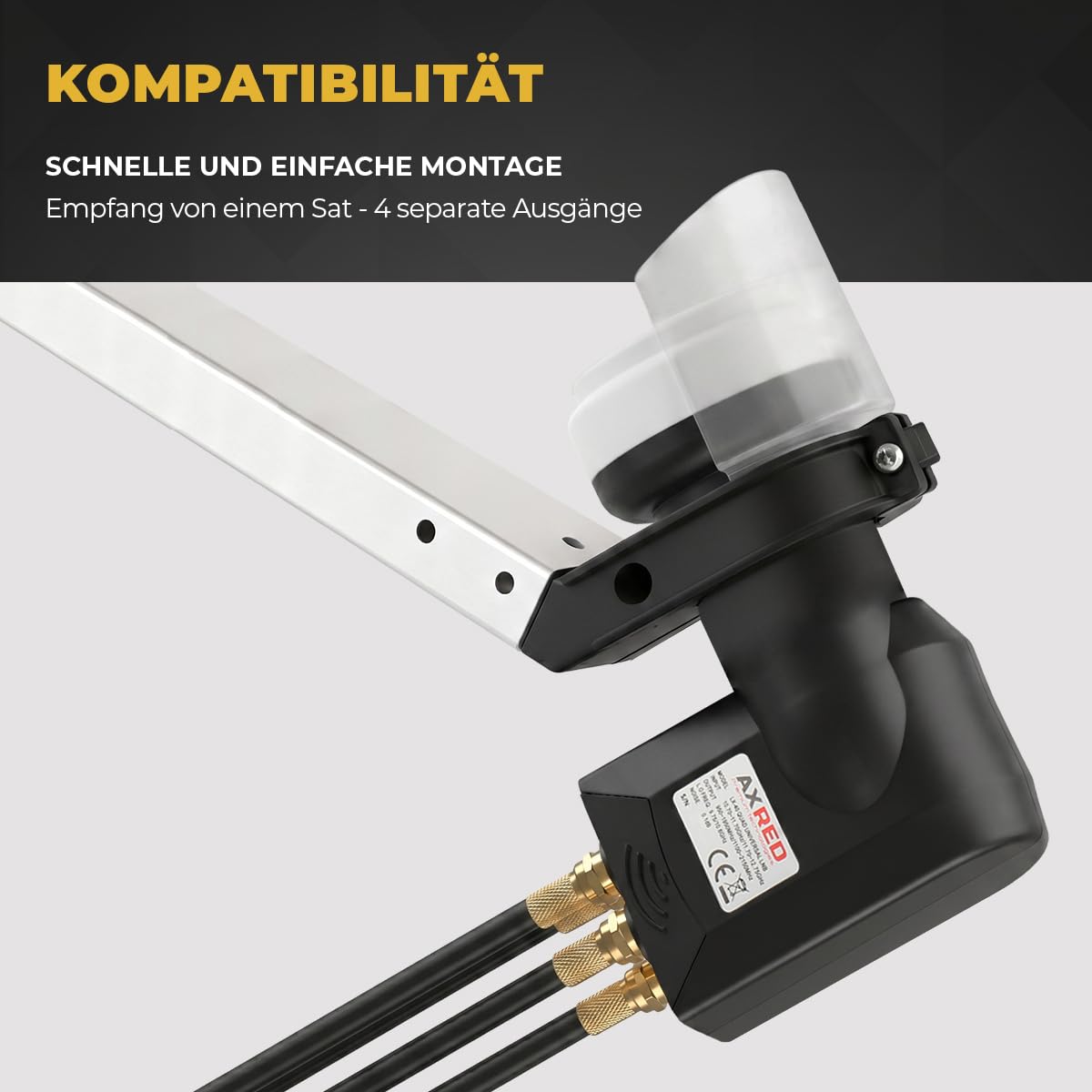 [Prueba muy bien, nota 1,0*] Protector contra la intemperie AXRED Quad LNB conector 4X F, LMB digital 4K HD 4 vías para 4 participantes con protección contra la intemperie, para TV Satélite, LNC