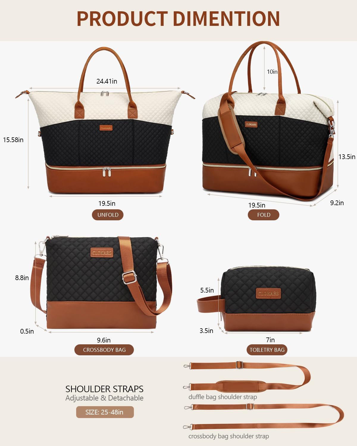 Travel Bag for Women, Weekender Bags Large Carry On Overnight Bag Duffel with Separate Shoes Compartment & Strap, Hospital Bags for Labor and Delivery, Beigeblack Brown
