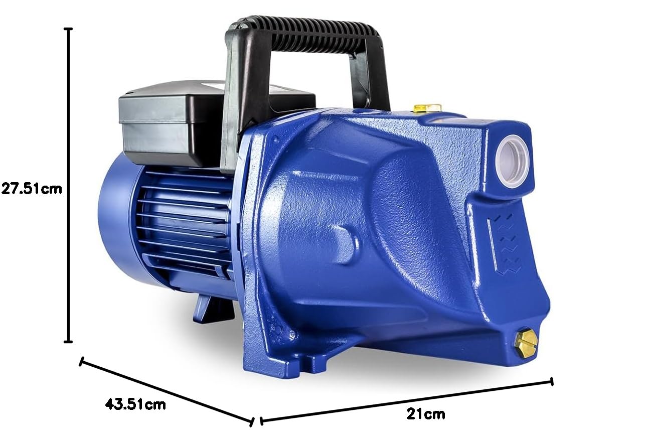 Tallas GARDEN 1500 B Pompa da giardino – 6.300 l/h – 1500 W – Altezza di mandata 48 m – Molto robusta – Con manico e spina montata – Pompa per irrigazione