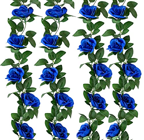 Yebazy Lot de 4 guirlandes de Roses artificielles pour hôtel, Mariage, Maison, fête, décoration de Jardin (Bleu Roi) 9 m