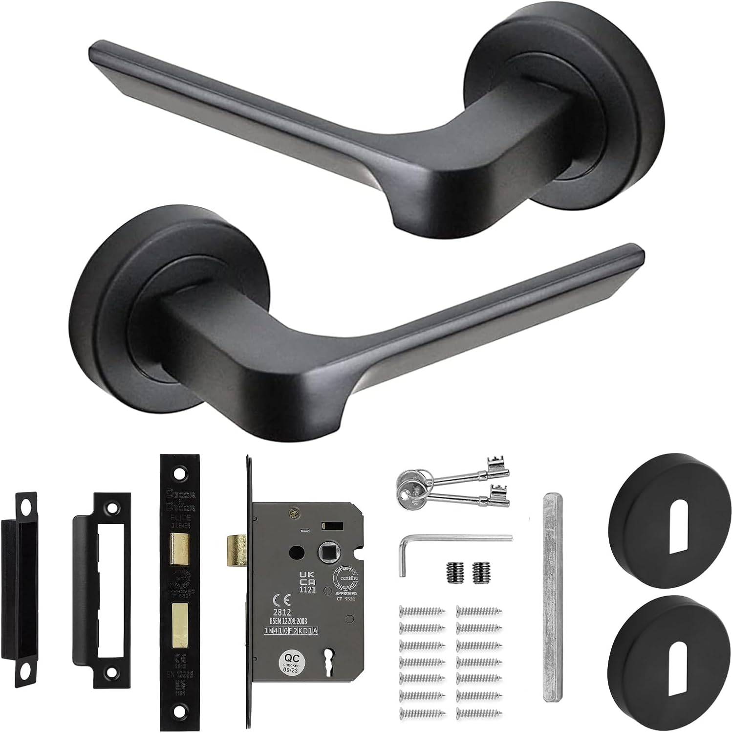 Decoranddecor Black Door Handles Internal Sets, Door Handle Set, Matt ...