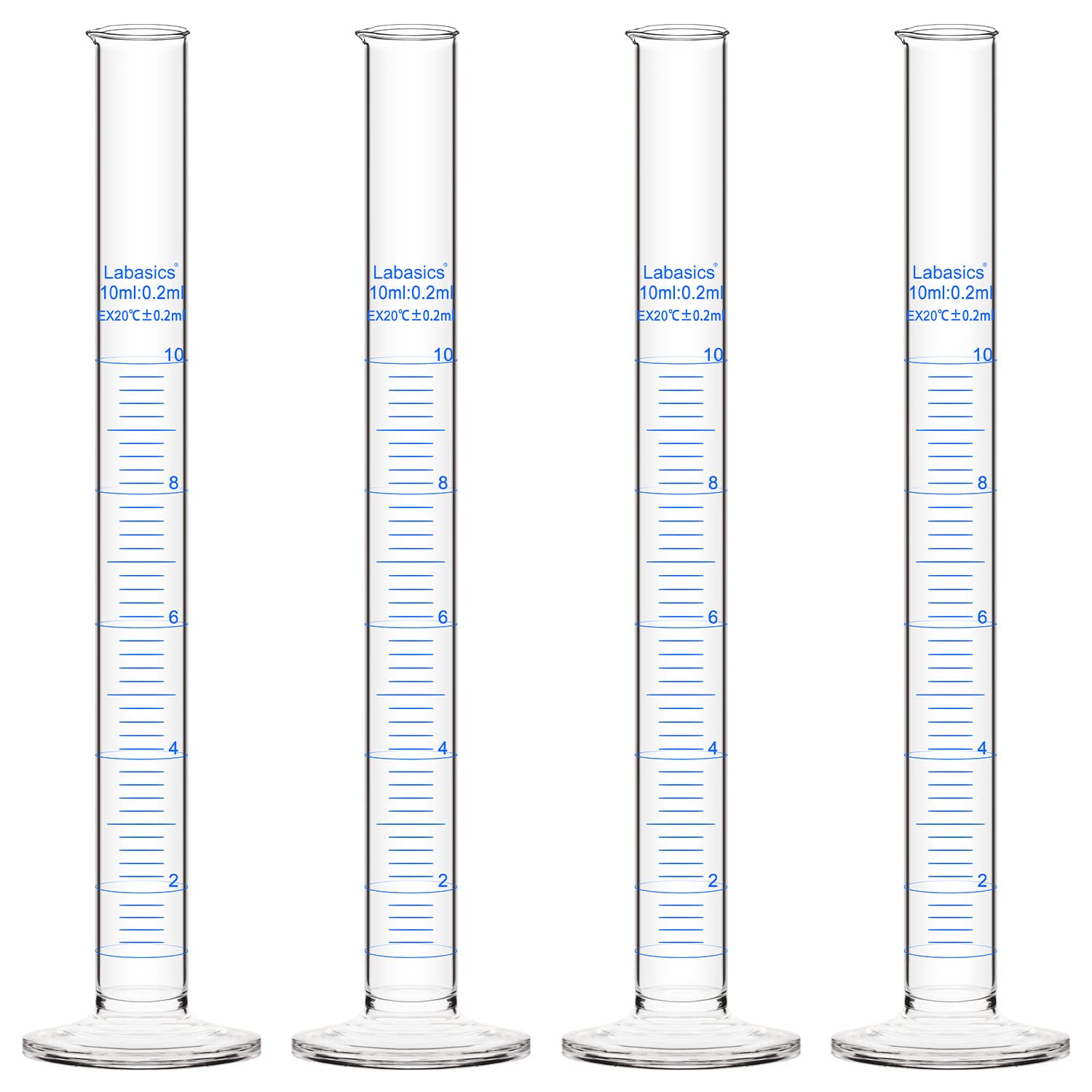 Labasics 4-Pack Borosilicate Glass 10 ml Heavy Wall Graduated Cylinder Measuring Cylinder