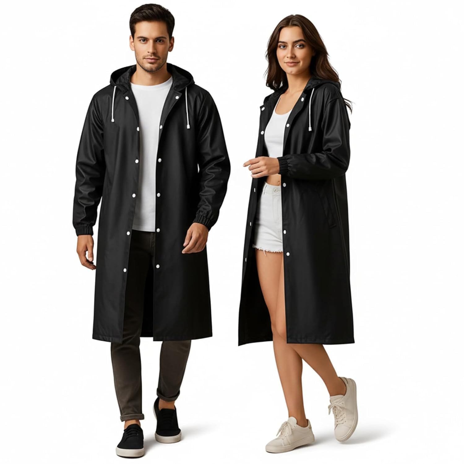HACER EVA Waterproof Rain Coat Hooded Universal Outdoor Water Resistant Portable Suit for Men Women Boys & Girls (Universal, Black)