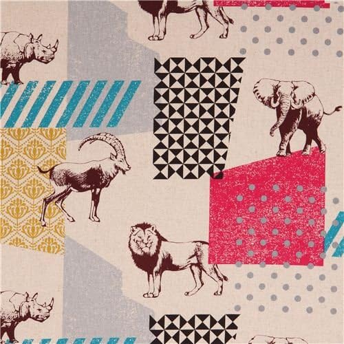 natural-colored echino zon canvas fabric pattern safari animals from Japan (per 0.5 yard multiples)