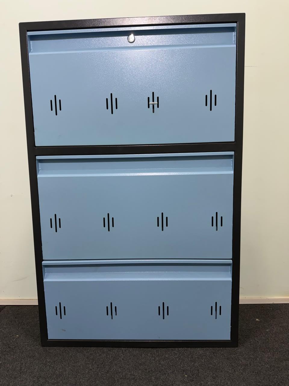 3-Tier Metal Shoe Cabinet with Flip-Down Doors, Blue and Black | Space-Saving Design, Ventilated Panels, Wall-Mounted Style, Steel Construction, Entryway Storage-image-41