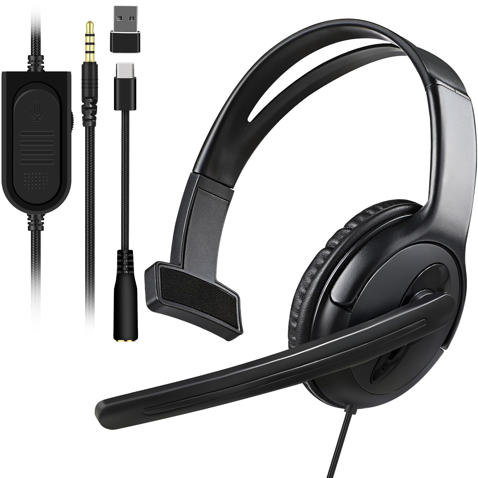 Joso Wired Headset with Mic, Dual Ear Headset for PS5/PS4/Xbox/Switch/PC/iPad/Mac/Tablet with with USB C &amp; USB-A Adapter - Chat Headphone, Business, Coach, Gaming, Working