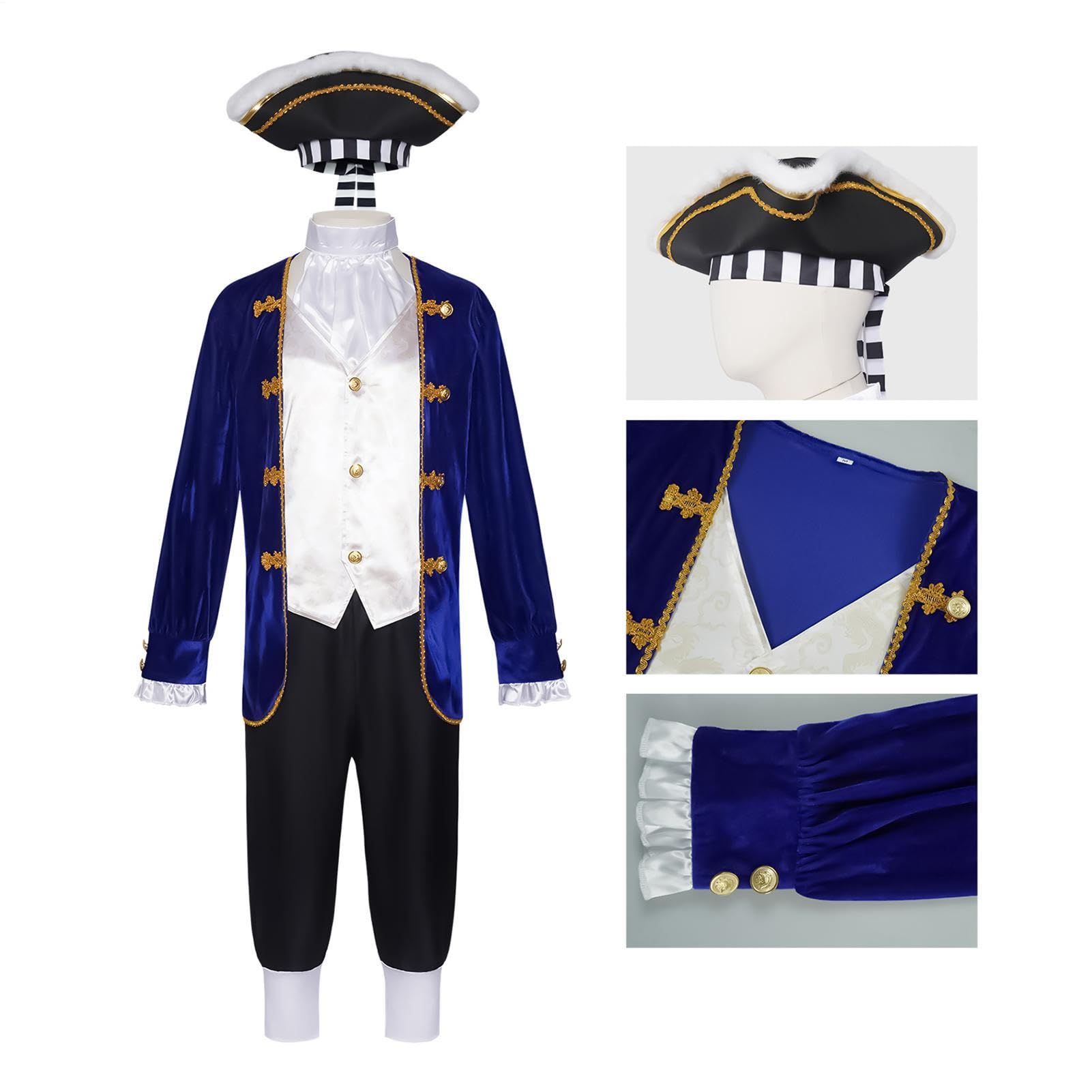 Costume da cosplay storico da uomo, uniforme con cappello e sciarpa