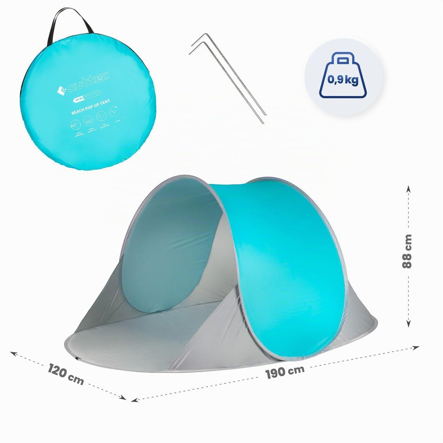 XXL tenda da spiaggia con protezione UV, tenda pop-up, paravento, tenda da spiaggia