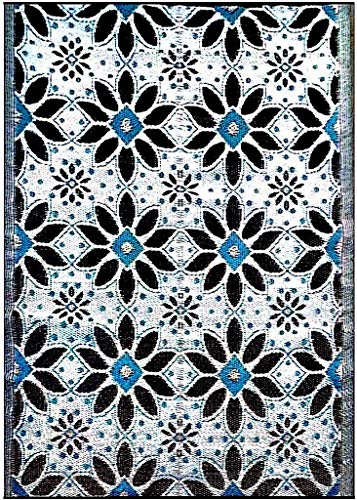 BalajeesUSA Outdoor Patio Rugs clearance 5 x7  (152 cm x 214 cm) Sky Blue, Black, Grey 20287