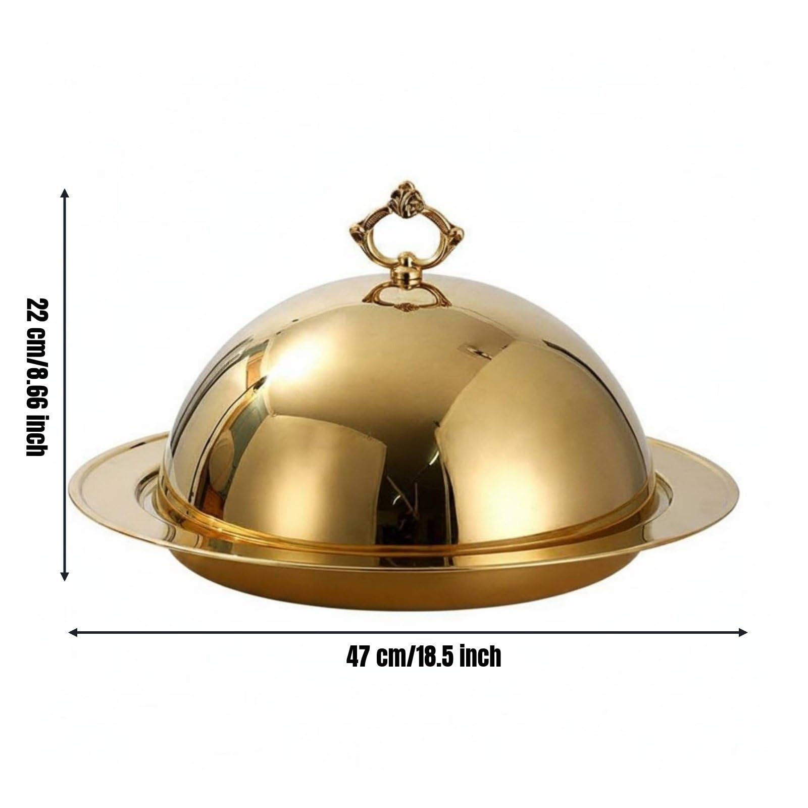 rockible Vassoio Acciaio Inox con Coperchio Domed Cupola Manico Oro Piatto da Portata Resistente Funzionale Adatto per Servizio Tavola Hotel Catering Ristorante Buffet, Oro