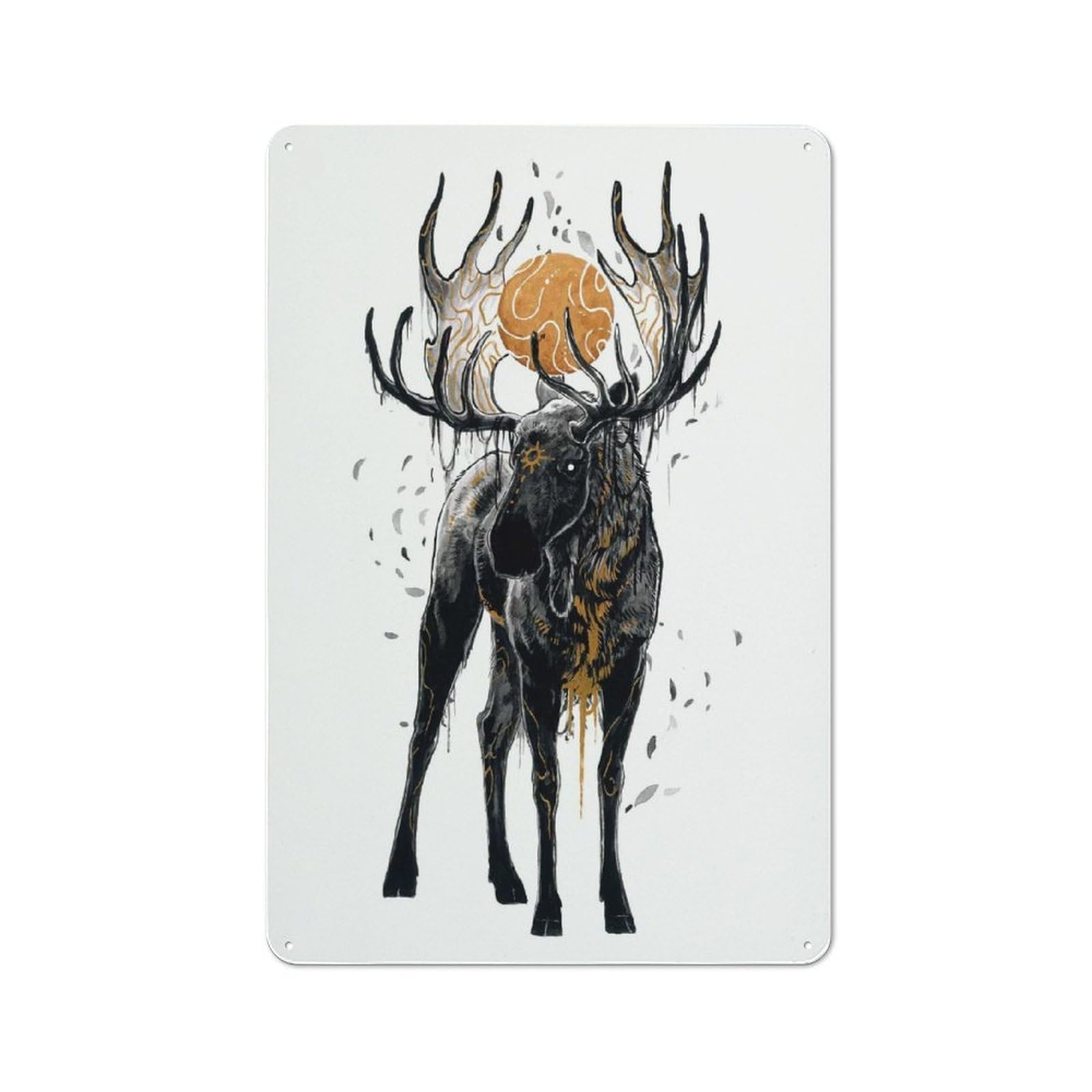 Workshop Style Sun Moose Decorative Metal Plaque 30x20cm, Workshop Wall Decor for Garage, Hobby Room, Office Or Man Cave