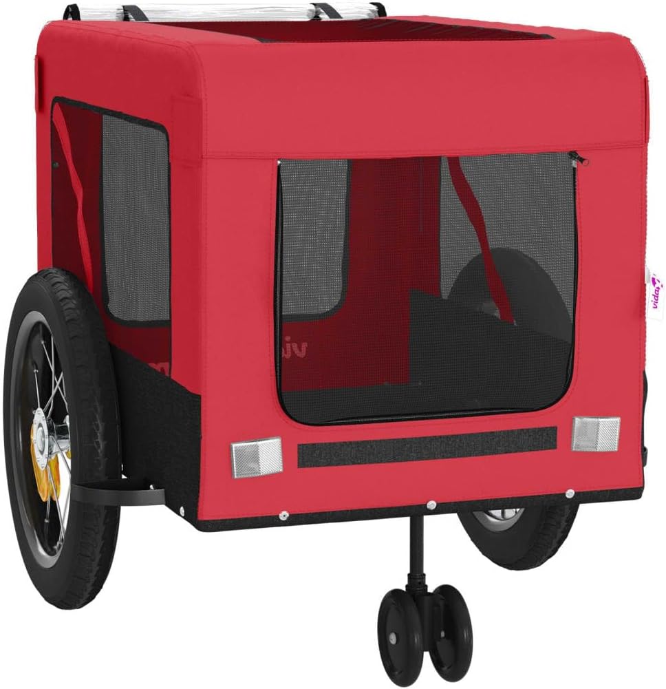Pet Bike Trailer for Small Dogs, Foldable Dog Bicycle Trailer with Reflective Safety Strips and Ventilated Mesh Windows, Durable Iron Frame, Orange and Black