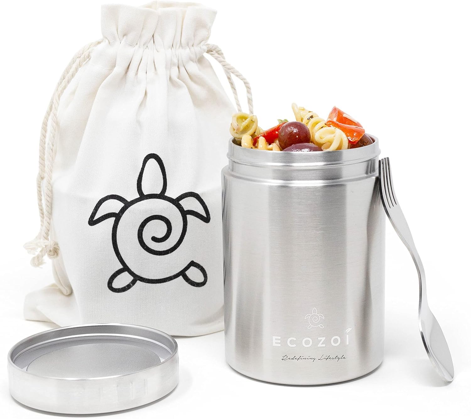 Stainless Steel Insulated Food Jar, 12 Oz, with Spork and Cotton Carrying Bag, Plastic-Fr…