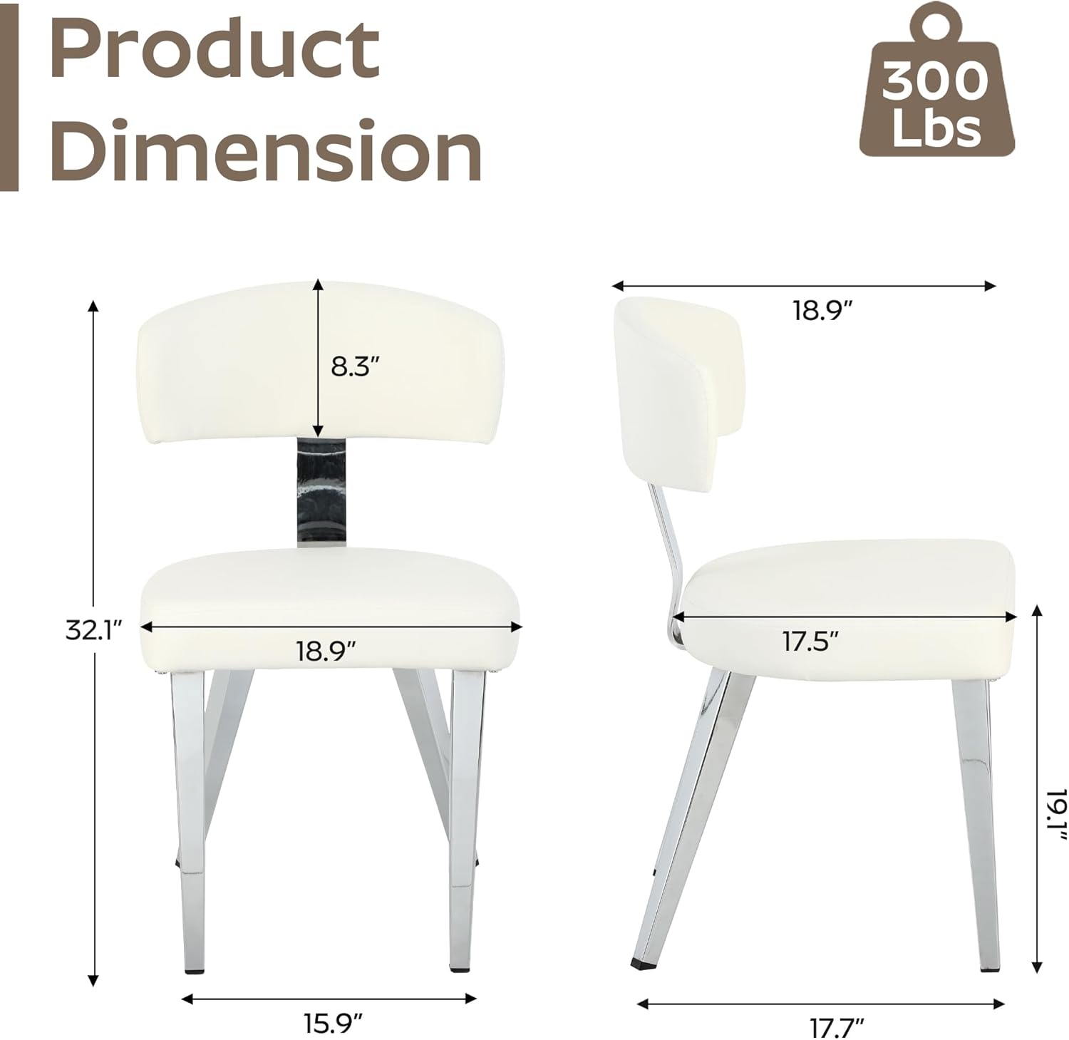 Mid-Century Dining Chair Set of 6, Upholstered Kitchen Chair with T-Shaped Back, Faux Leather with Silver Metal Legs, Comfortable Padded Seat for Dining Room, Kitchen, Living Room, White
