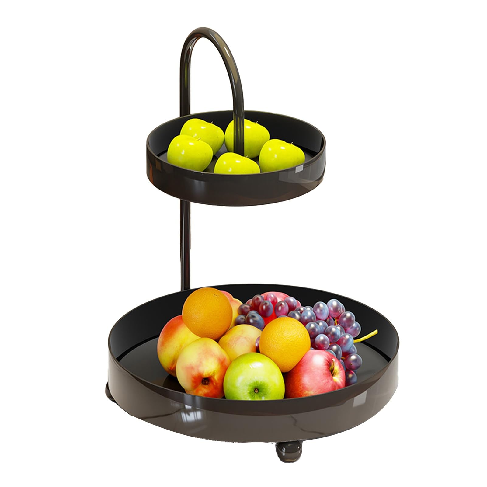 XCSDEW Wrought Iron Fruit Rack,Multi-functional Storage Box,Double-layer Snack ,Rounded Handles,Suitable for Hotel Lobbies(Black)