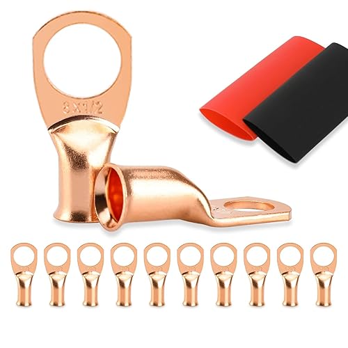 Miniatura 19 de 10 extremos de cable de batería, conectores de alambre de calibre 8, lengüetas de alambre de cobre 3/8, ojales de cobre desnudos con tubo