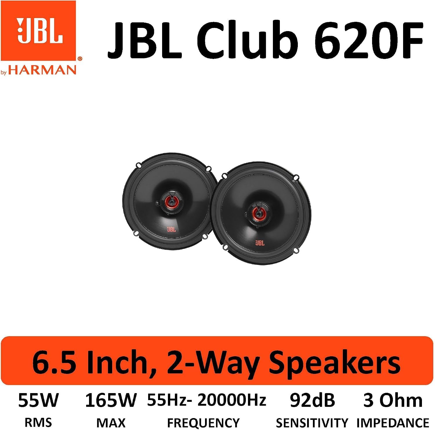 JBL Club 620F 6.5 in / 16.5 cm Haut-Parleur Coaxial Plat 2 Voies Voiture