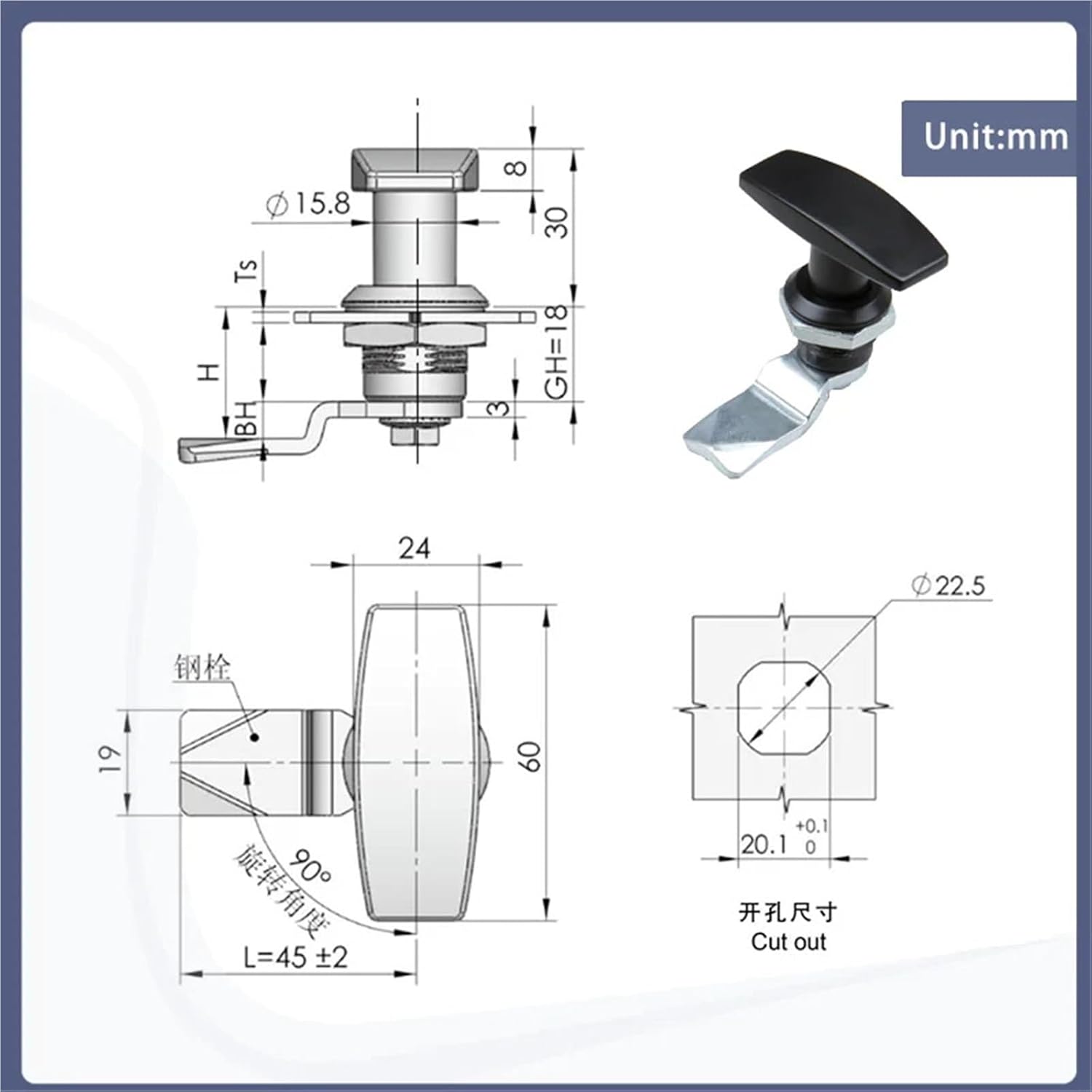 Zinc Alloy Rotating Tongue Lock Hardware Equipment 1Pcs