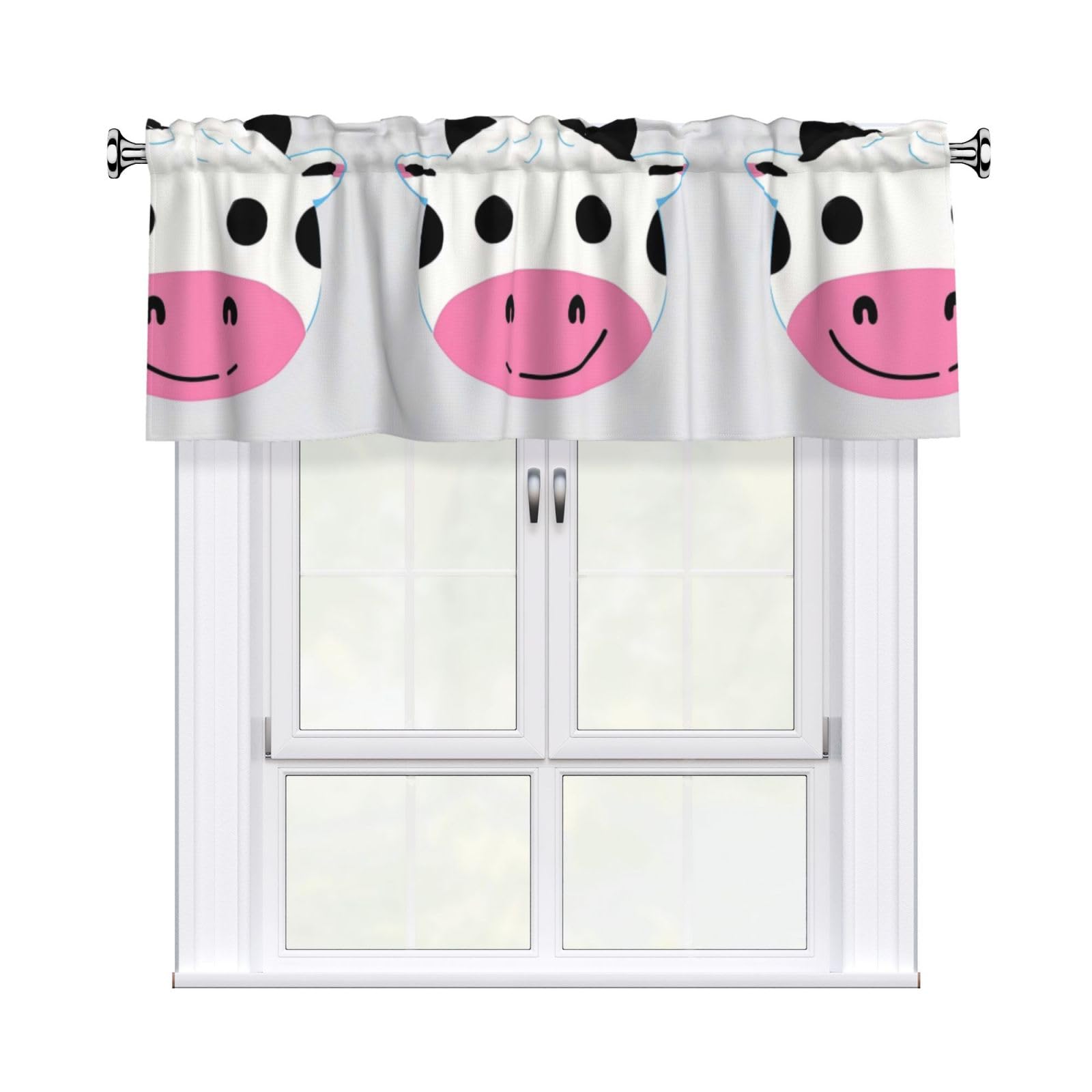 LMNGH Funny Cow Curtain Valance for Windows,Kitchen Window Curtains Blackout Drapes Window Treatments Decorative Rod Pocket Short Curtain for Living Room Bedroom,54" W x 18" L