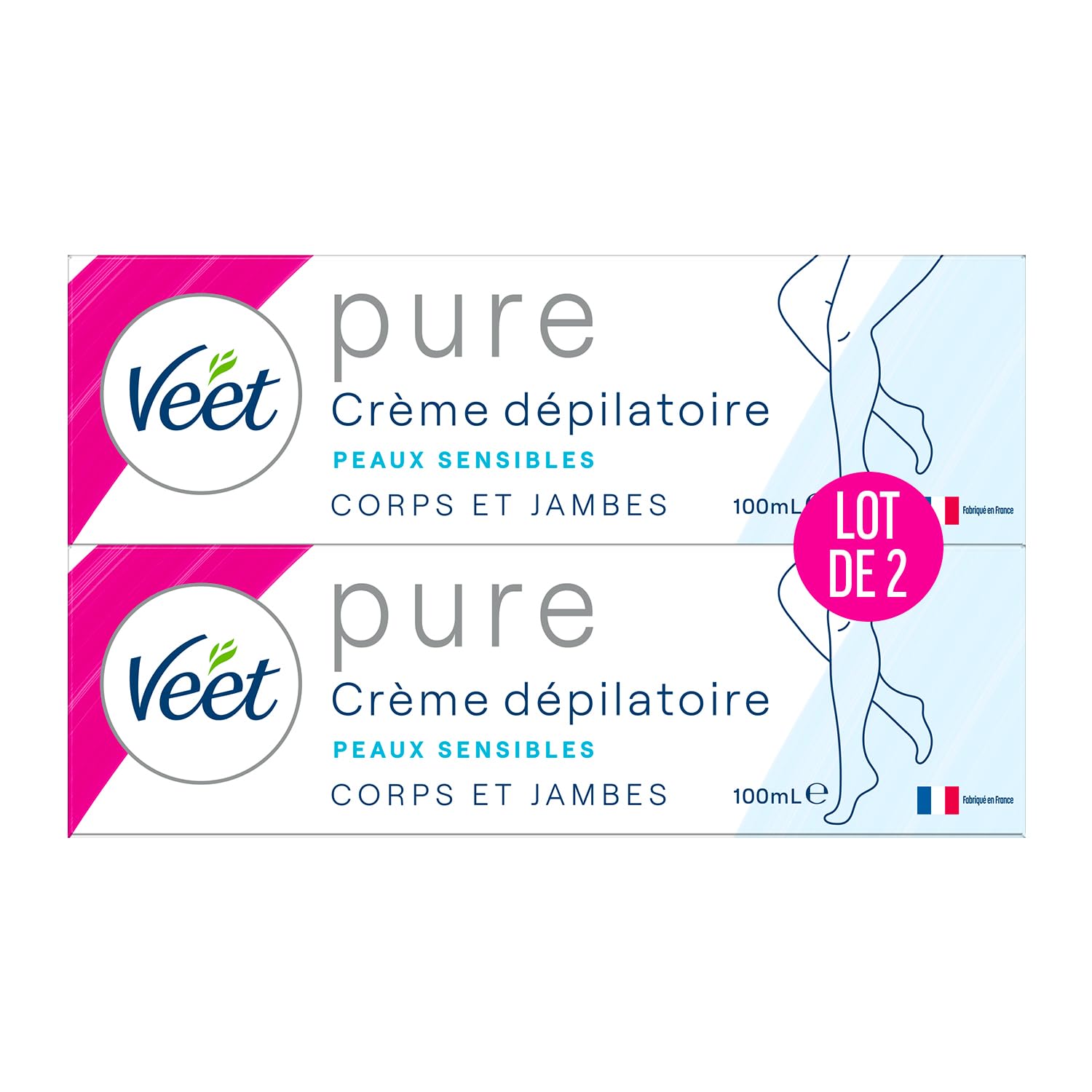 Veet Minima Hair Removal Cream - Lasting Softness After Hair Removal - Sensitive Skin - 100ml Tube (Pack of 2)