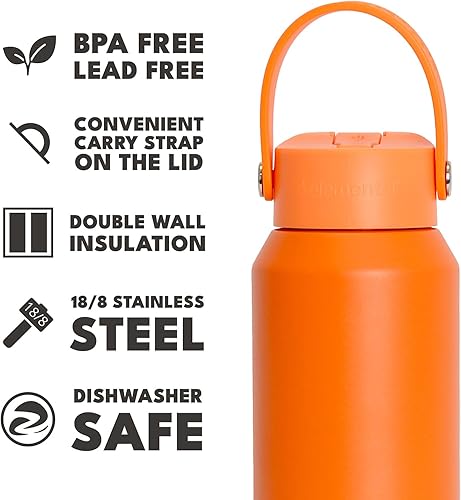 Miniatura 55 de Elemental Botella de agua aislada de 40 onzas con pajilla, botellas de agua con núcleo de acero inoxidable 100% a prueba de fugas para viajes,