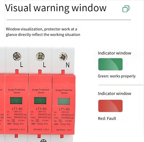 Miniatura 3 de LT-40/80 Dispositivo de pararrayos de voltaje 4P 40-80KA Protector de casa de bajo voltaje para el hogar Protección EMP Sistema eléctrico 2.4 kV (4P)