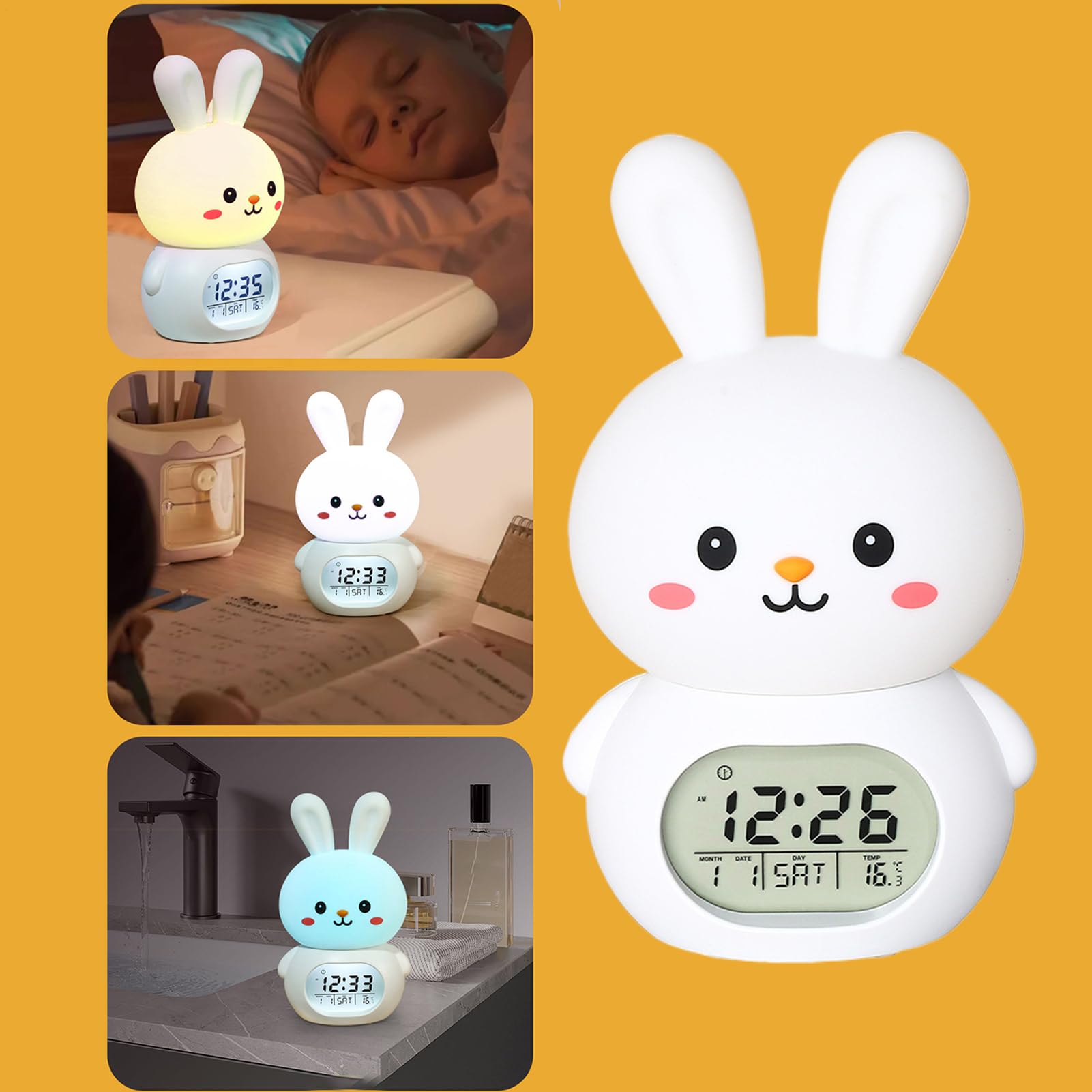 Generico Lampada Coniglio Con Timer Timer Digitale da Tavolo con Luminosità | Sveglia Luce Notturna per Cameretta, Arredamento Camera e Casa, Compleanno, Vacanze, Studenti, Bambini e Comodino