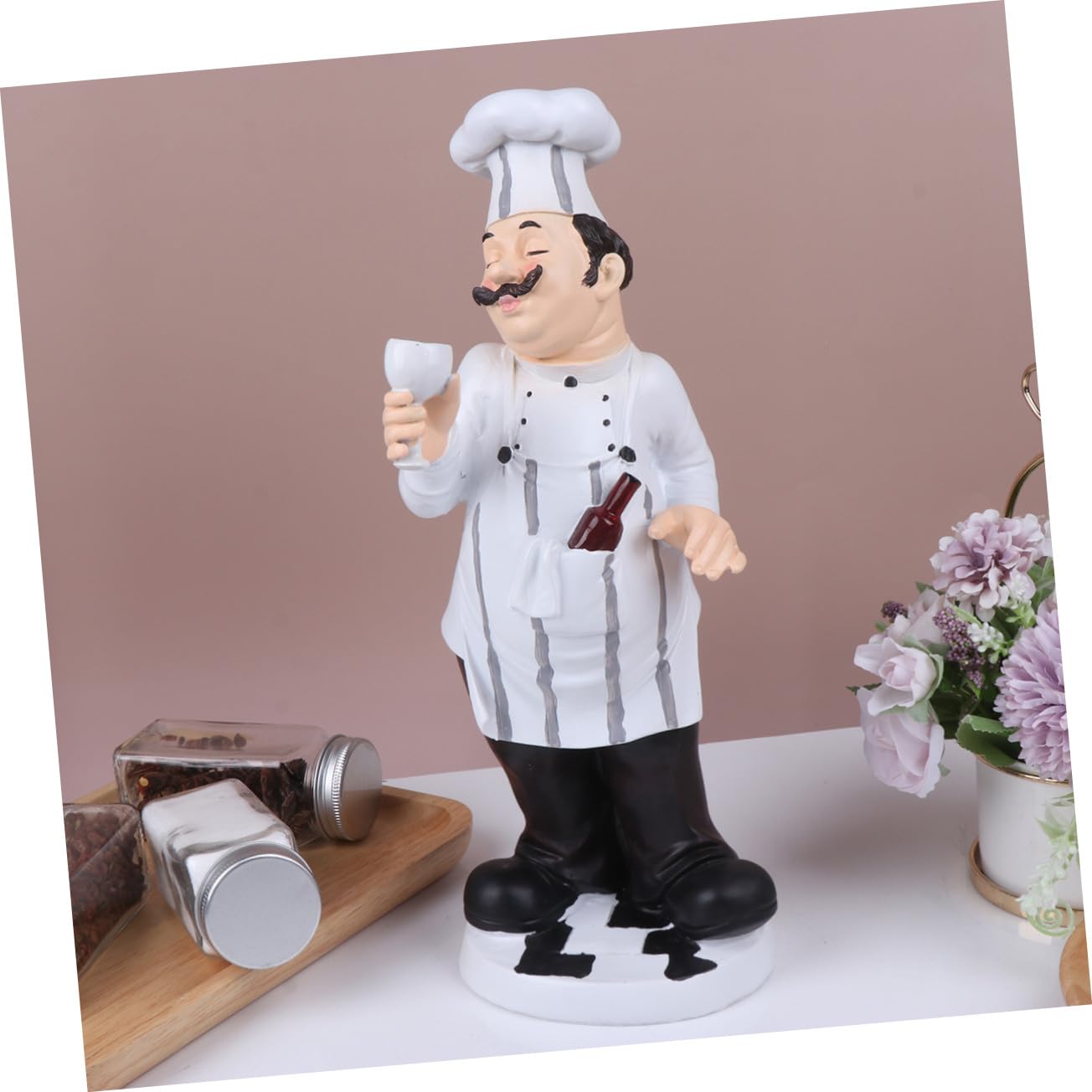 Chef Figura Stabile da Tavolo Statua Decorativa in Resina Bianca Stile Europeo per Cucina e Ristorante come Ornamento Casa o Bar