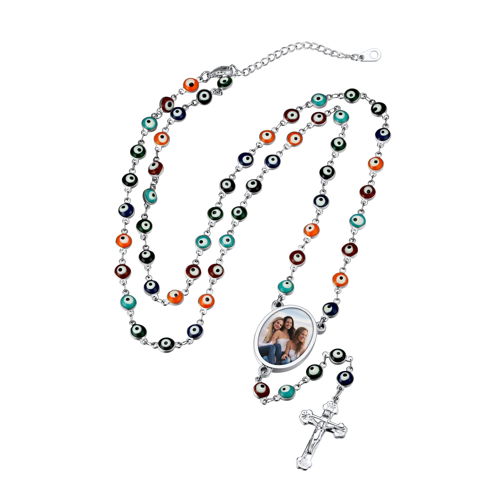 Collier chapelet personnalisé avec photo et prénom en acier inoxydable pour femme - 8