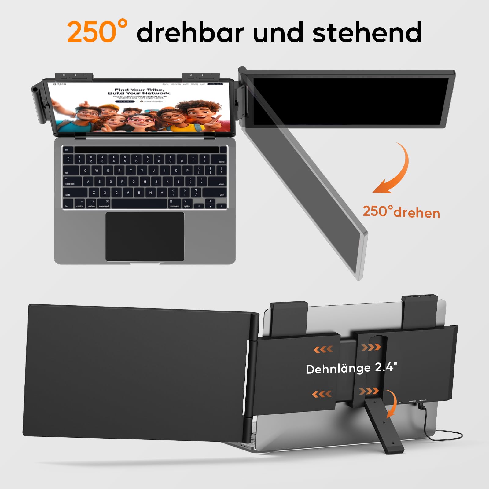 MAGICRAVEN Tragbarer Monitor für Laptop, 14 Zoll FHD 1080P IPS Bildschirm Laptop Monitor Erweiterung Dual Screen, Portable Monitor14-16 mit USB-C/HDMI Anschluß, Plug & Play für Windows, Mac, Android