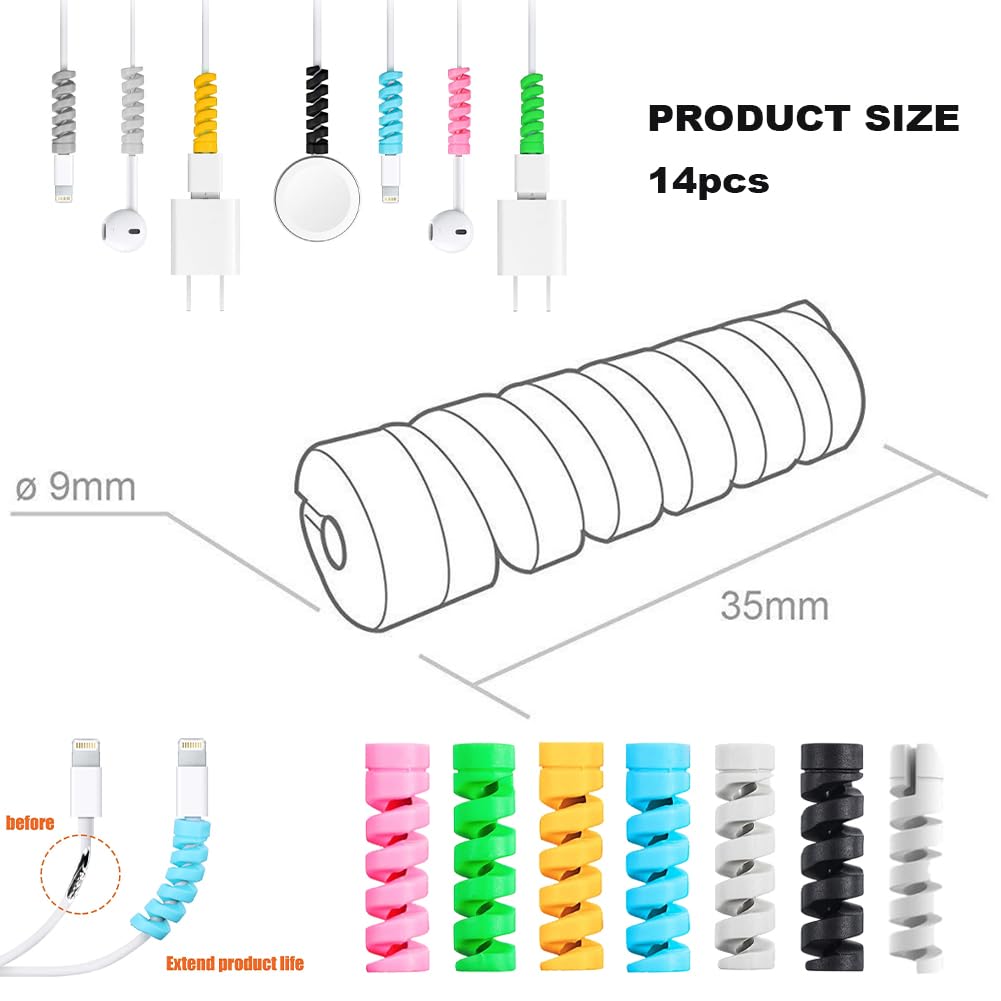 Proteggi cavo Cellulare, 14 Pezzi Salvacavo, Silicone Flessibile per Caricabatterie, Micro USB Protector