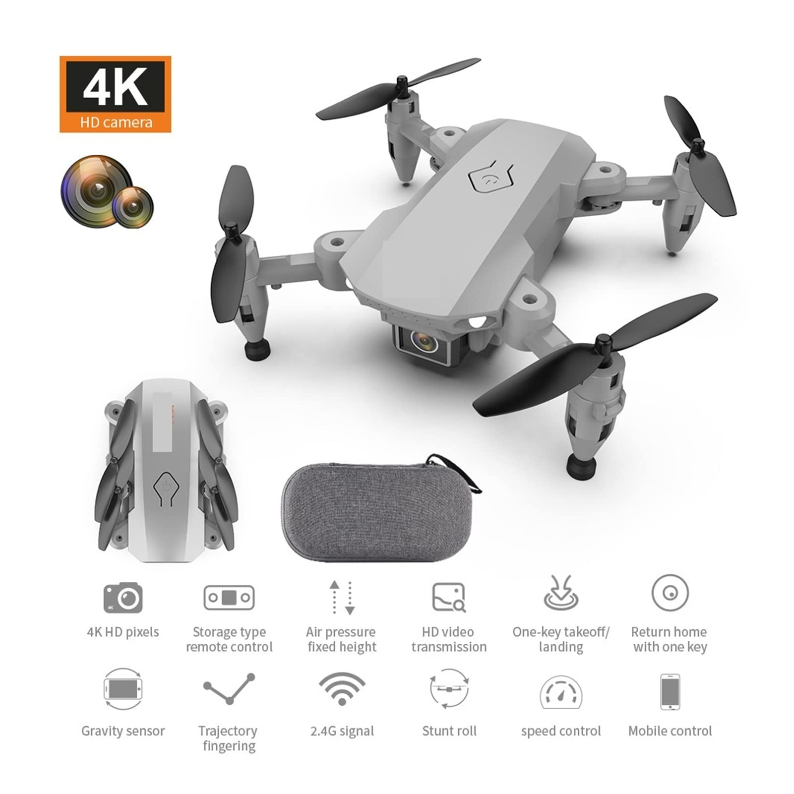 Drone Mini Drone 4K HD Drony z podwójną kamerą WiFi FPV Wysokość Utrzymuj małą składaną zabawkę Quadcopter RC Dron (Kolor: torba 4KDual Bag 1B Rozmiar: 1) (torba 1080P 1B 1)