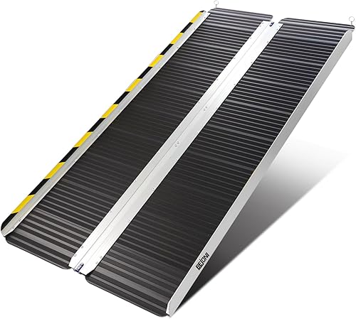 Miniatura 46 de BEJONI Rampa portátil plegable para silla de ruedas de 5 pies, rampa de umbral de aluminio antideslizante para escalones y puertas del hogar, rampa