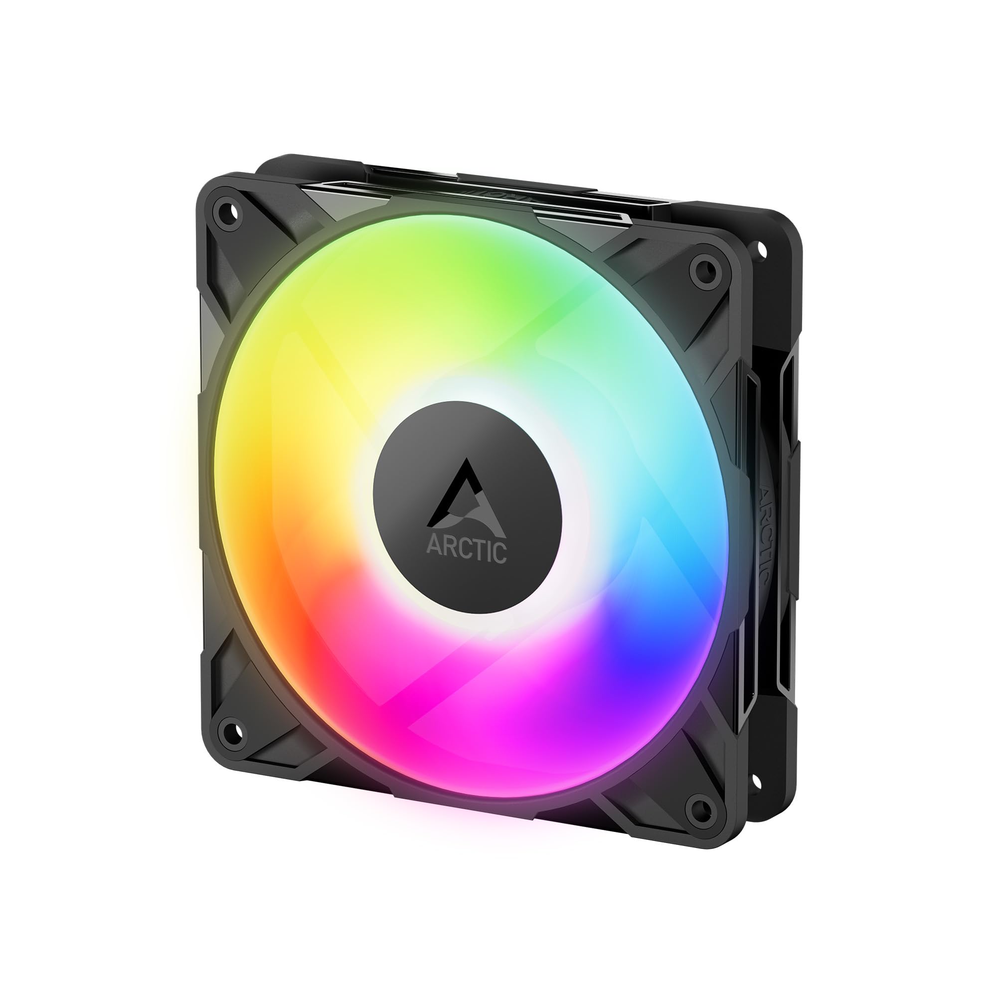 ARCTIC P12 Pro A-RGB LN - Cichy wentylator klasy premium, wentylator PWM 120 mm z rozdzielaczem Y, 450-2000 rpm, 0 rpm <5% PWM, 5 V Digital RGB, łożysko dynamiczne płynowe, 4-pinowy - czarny