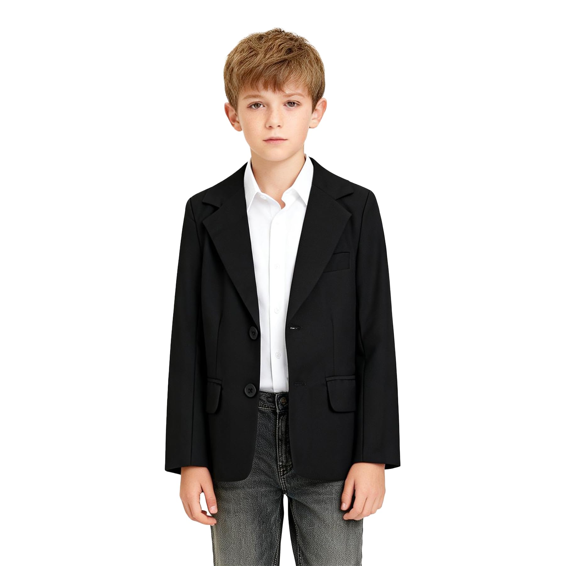 LOLANTA Blazer Décontracté pour Garçon, Veste de Costume Unie, Simple Boutonnage avec Poches à Rabat, 5–12 Ans