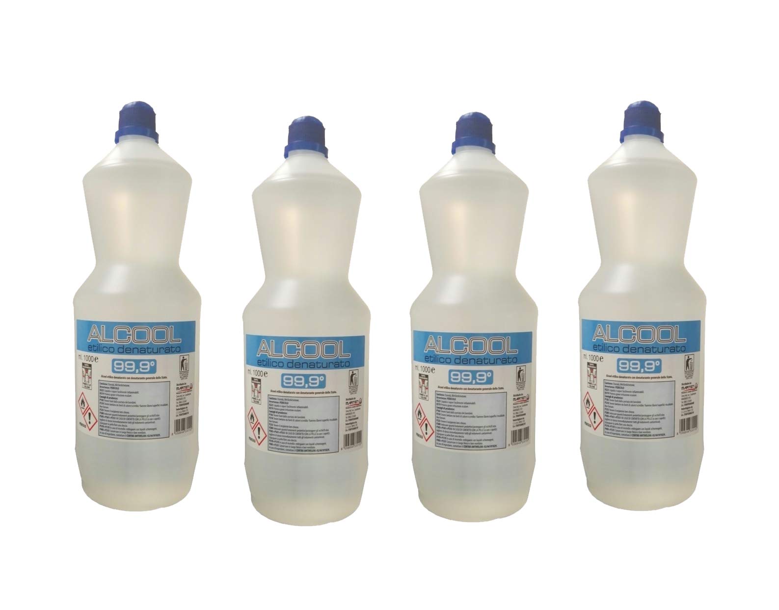 Alcohol etílico de 99,9 ° Botella de 1000 ml - Pack de 4 viales - Alcohol desinfectante profesional