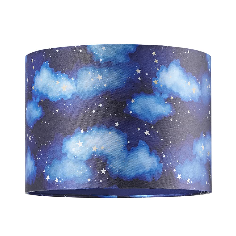 Childrens Lamp Shade Navy Blue Gold Stars White Clouds - Pendant Light Shade - 18cm Height
