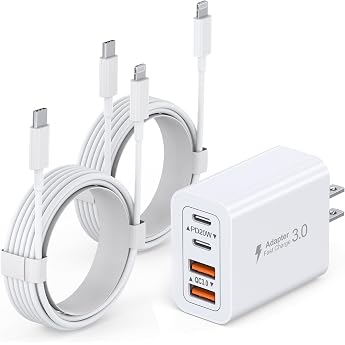 USB Outlet 20W PD iPhone Fast Charging USB C - Lightning Cable 2m Included Type-C Type-C Charger AC Adapter USB Port & USB C Port Adapter USB Power Tap Compatible with iPhone iPad Android and Other