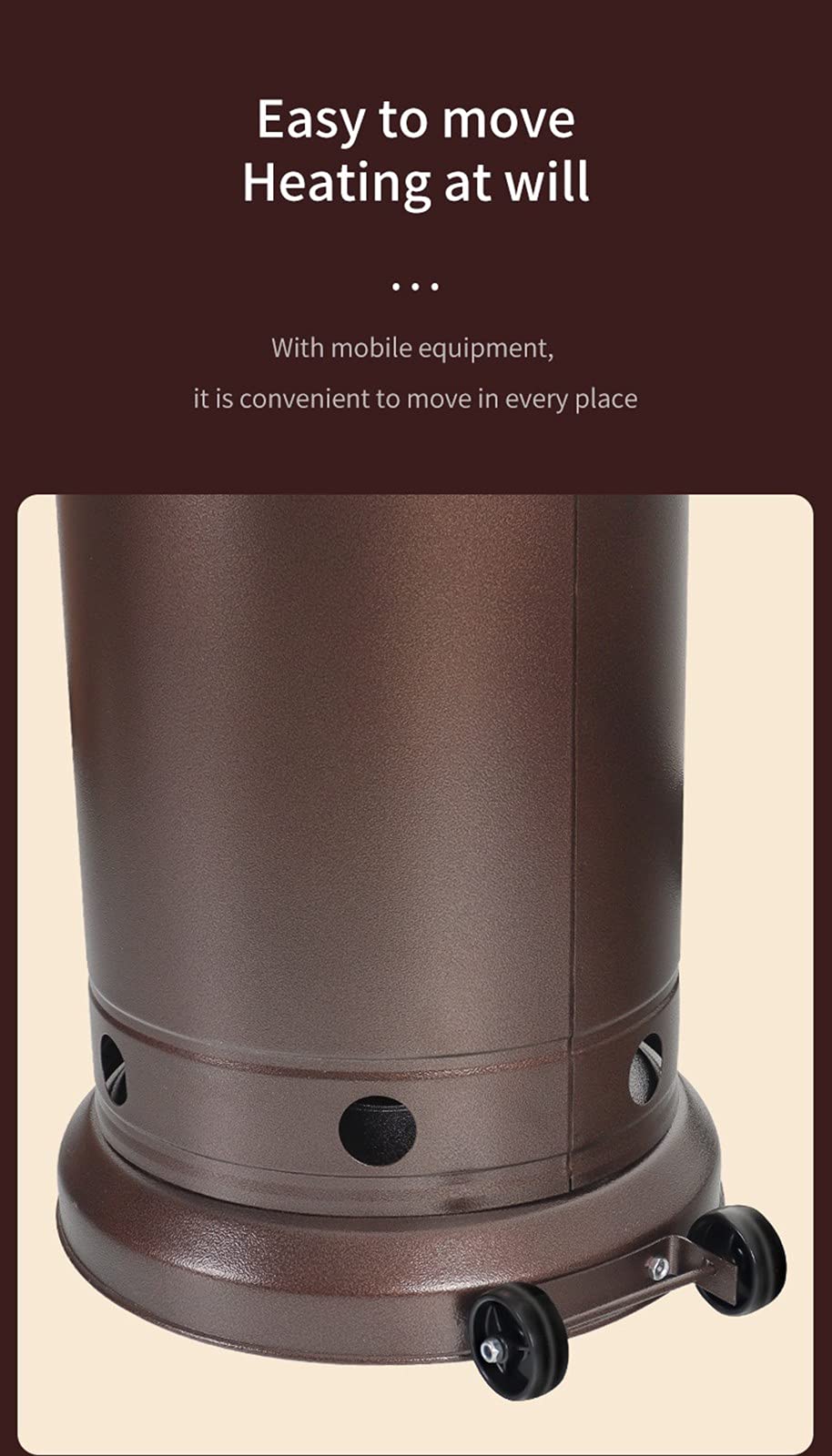 Parasol Chauffant Gaz, 13 KW, 88Ich, Acier INOX +Table E roulettes, Type Indépendant, Chauffage d'extérieur Gaz, Poêle de Gaz GPL Adapté À L'extérieur, Au Jardin Et Au Salon Brown