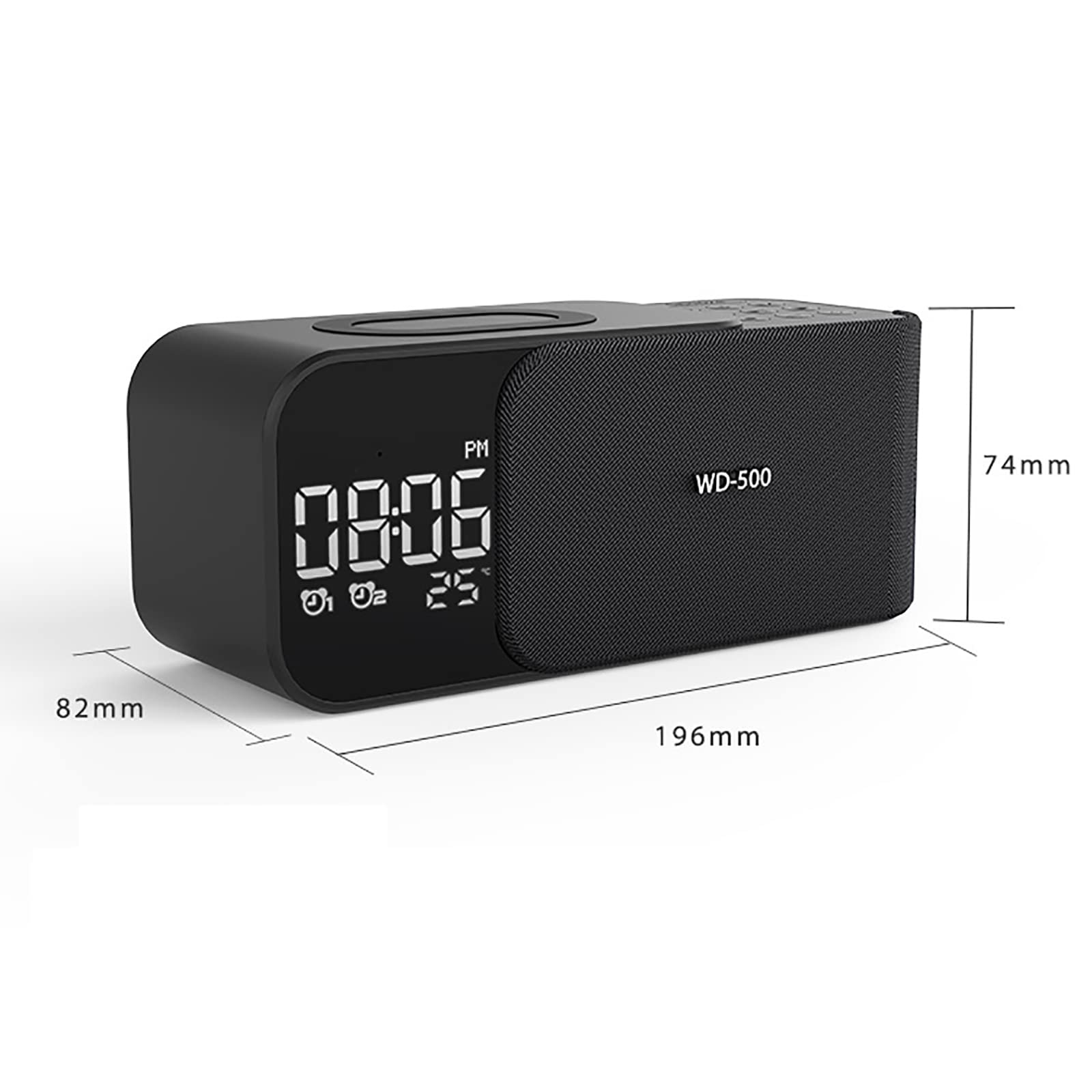 Sveglia Digitale Wireless 3 In 1, Orologio Con Altoparlante Bluetooth Con Ricarica Wireless QI, Display a LED Dimmerabile, Doppia Sveglia + Otto Toni Di Allarme, Per Soggiorno In Camera Da Letto