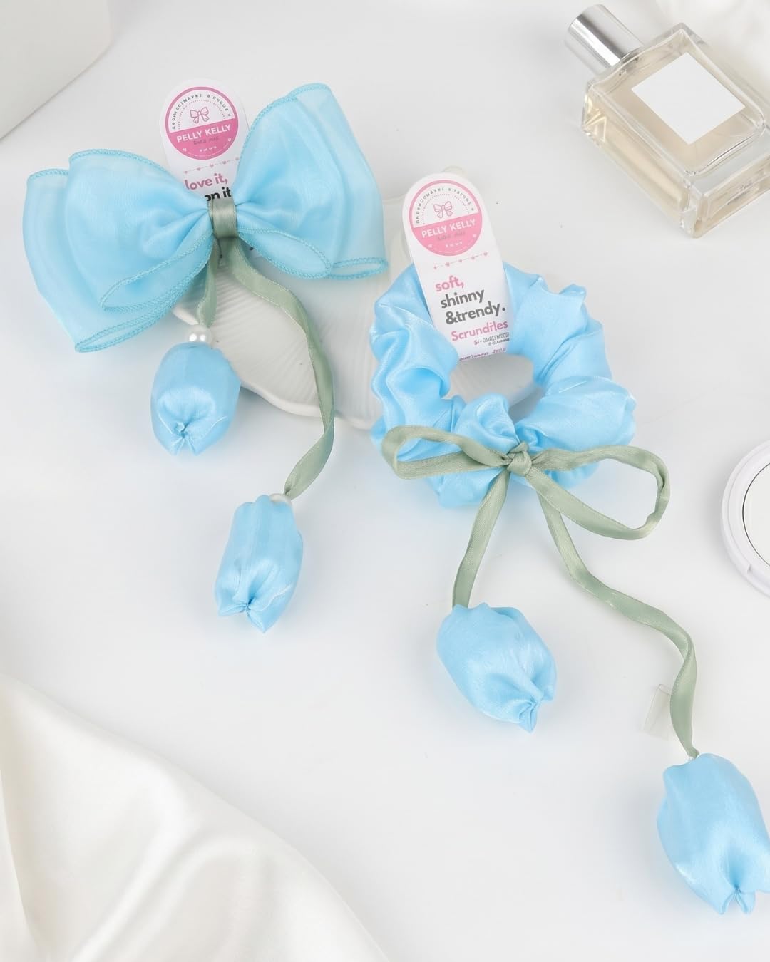 Hair Tulip Scrunchies & Bow's Combo for Women | Tulip Flower | Pack of 2-picture-57