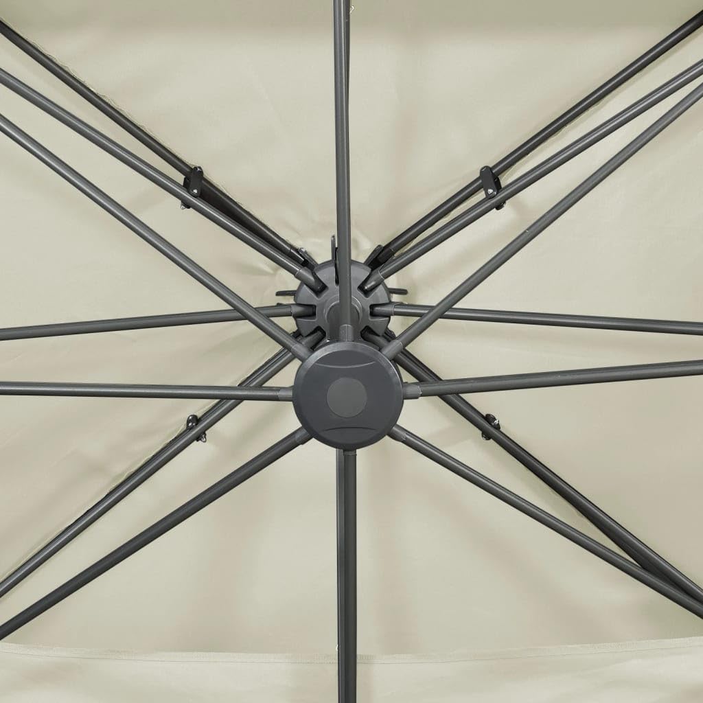 Sombrilla de Jardín Voladiza con Mecanismo de Manivela y Doble Techo para Ventilación, Inclinación y Giro 360°, Base Cruzada Estable, Poste de Aluminio y 8 Varillas, Cubierta