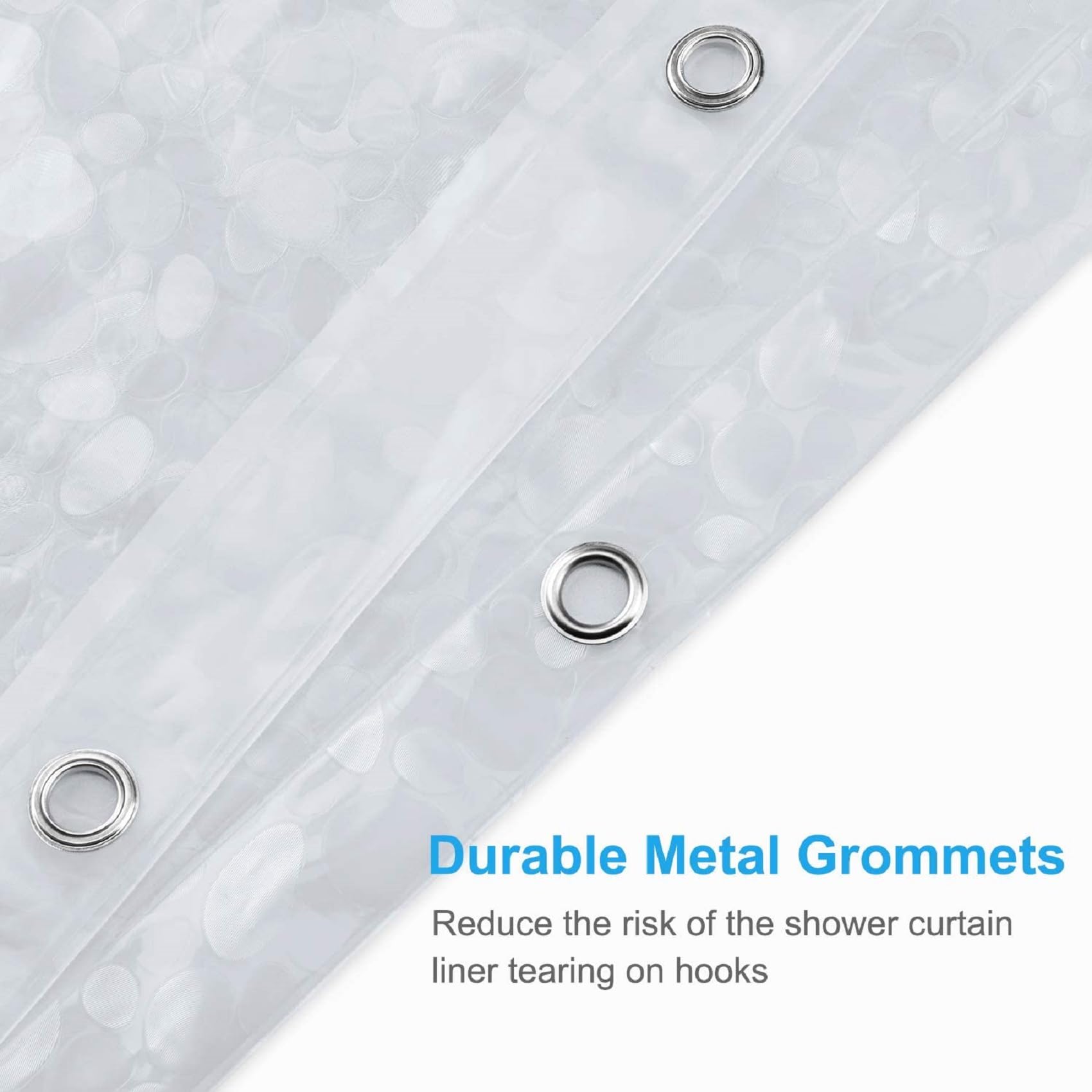 WELTRXE Waterproof Shower Curtain, Mould Proof Mildew Resistant, Shower Curtain Liner, Heavy Duty Bathtub Curtain with 3 Magnets, 3D Effect Clear Pebble EVA Bath Curtains with 12 Hooks, 183 x 200cm