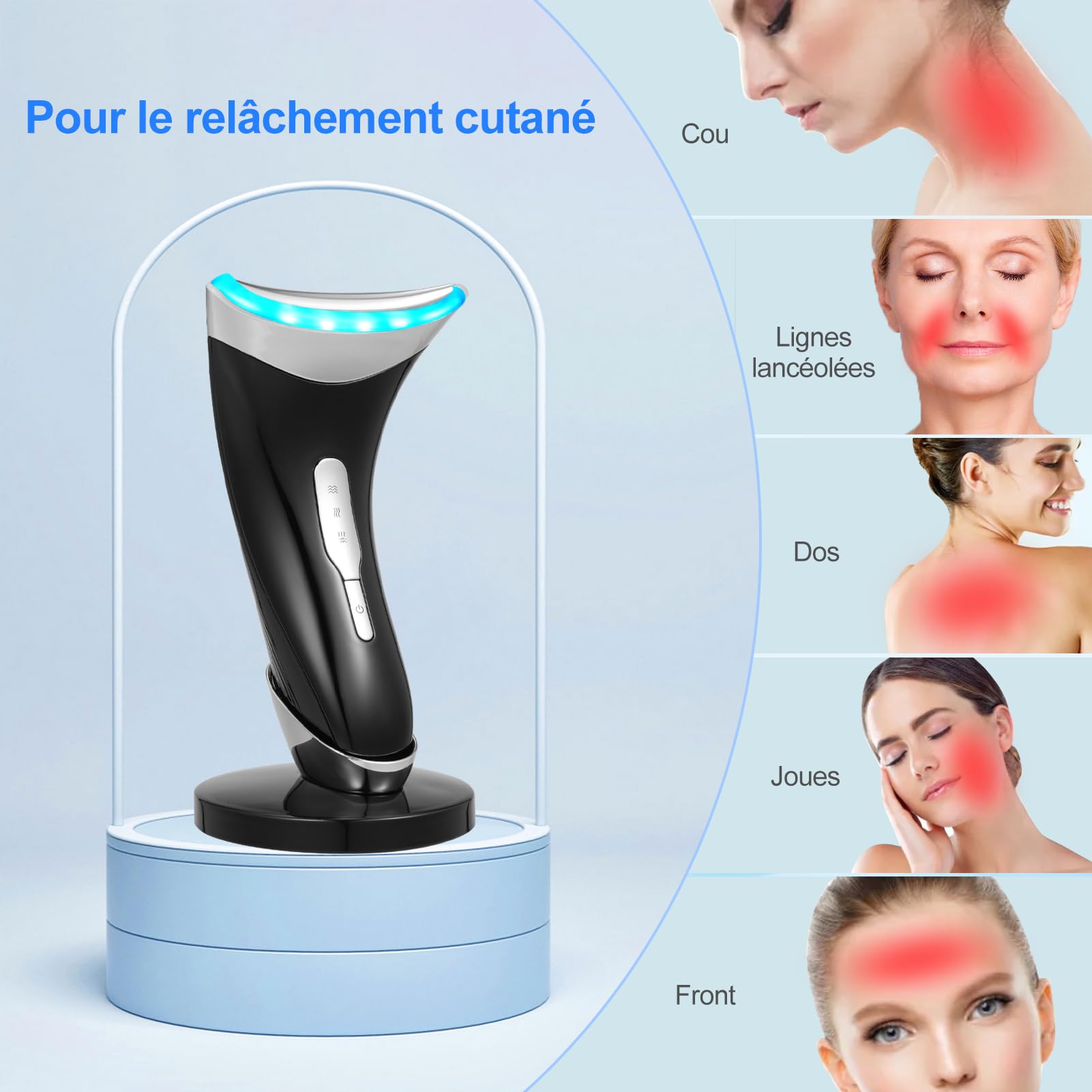 Appareil Massage Visage Anti Rides, Masseur Facial Lifting Visage et Double Menton, 3 Modes LED, Chauffage à 45℃ EMS, Électrique Appareil de Beauté pour soulager et resserrer anti-âge