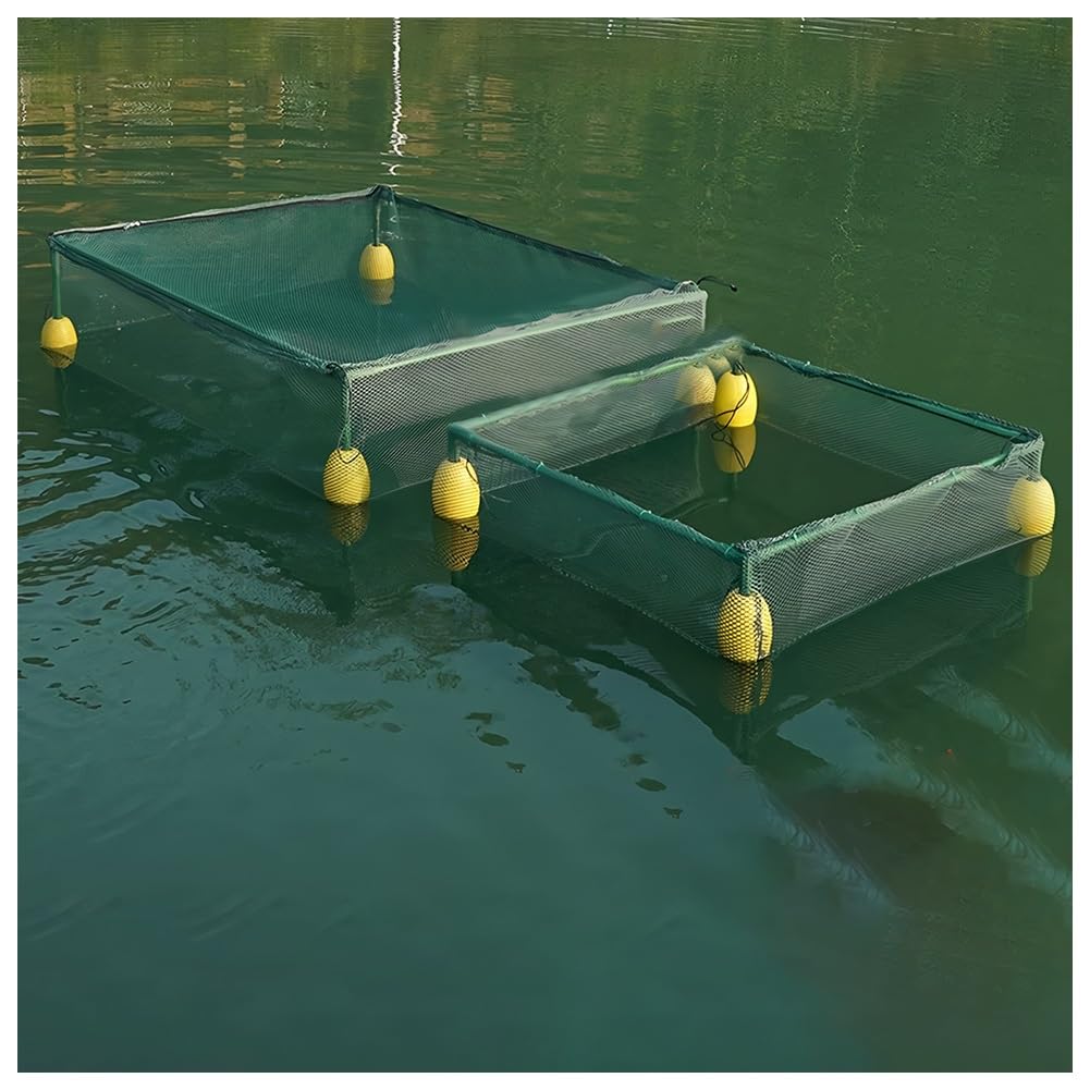 Schwimmender Fischkäfig, robuster Kunststoffbeschichteter Stahlrahmen, tauchfähiges Fischernetz für Krabben, Hummer, Aalköder, Haltekorb für Angler
