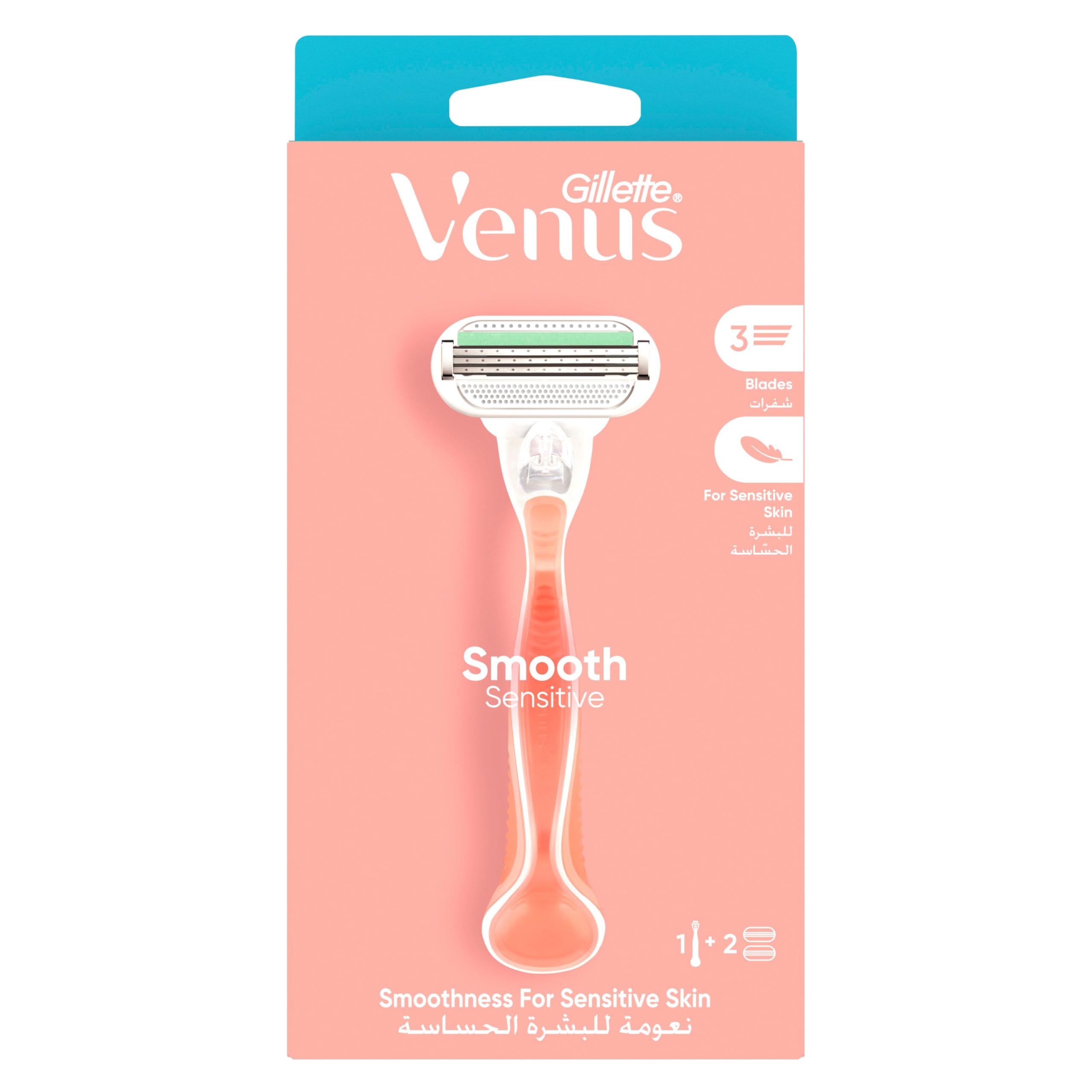 Venus Smooth Sensitive Woman's Refillable Razor: 1 Handle +2 Blade Refill